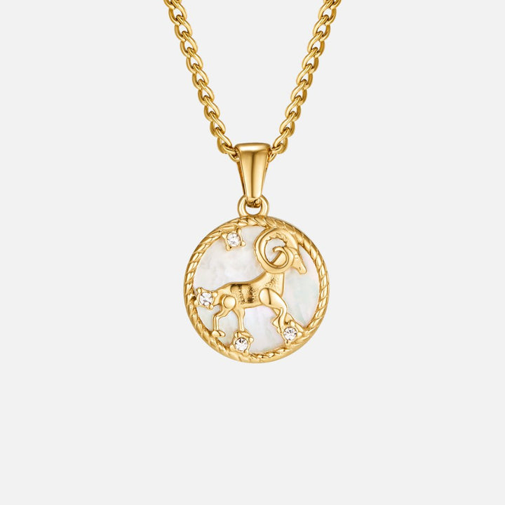 Collier so zodiakálnou mincou z bielej mušle