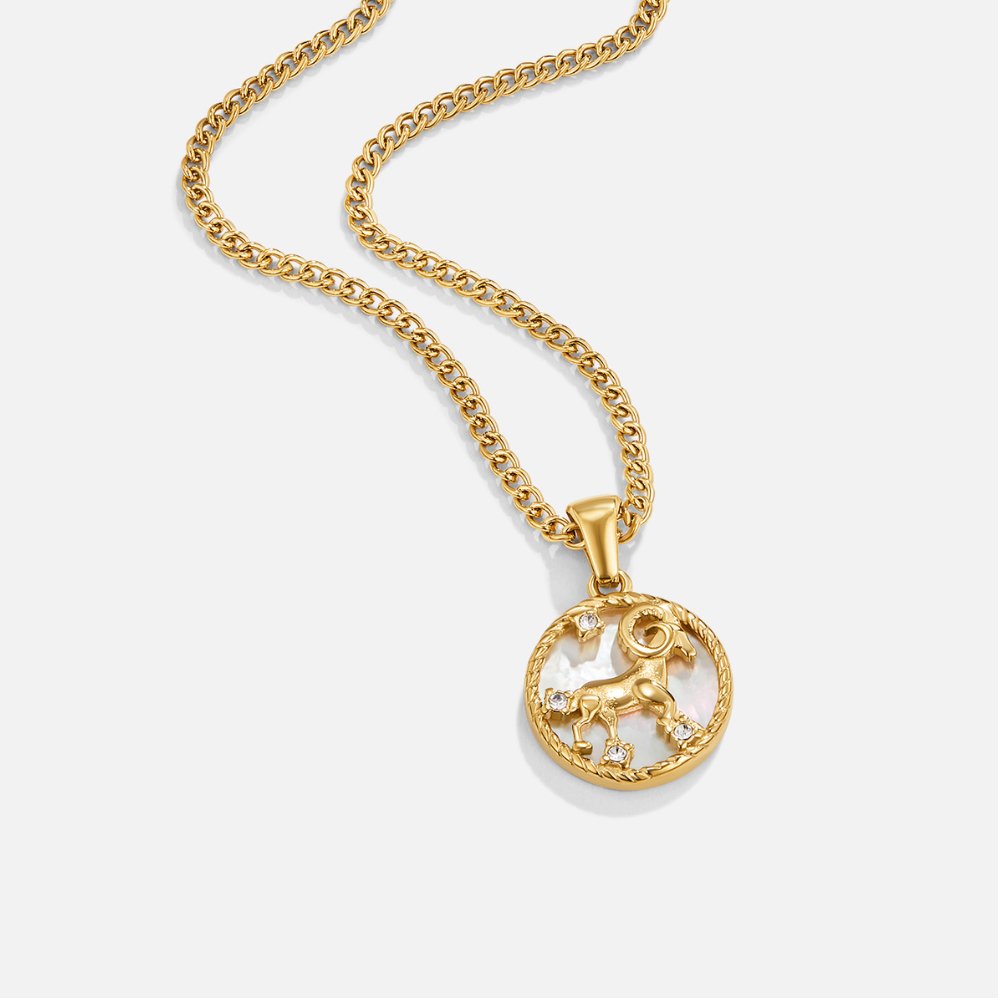 Collier so zodiakálnou mincou z bielej mušle