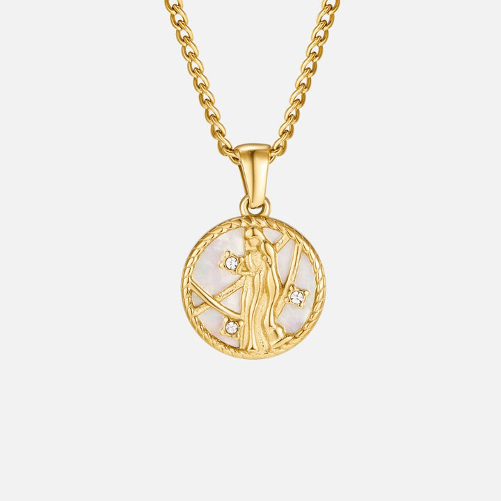 Collier so zodiakálnou mincou z bielej mušle