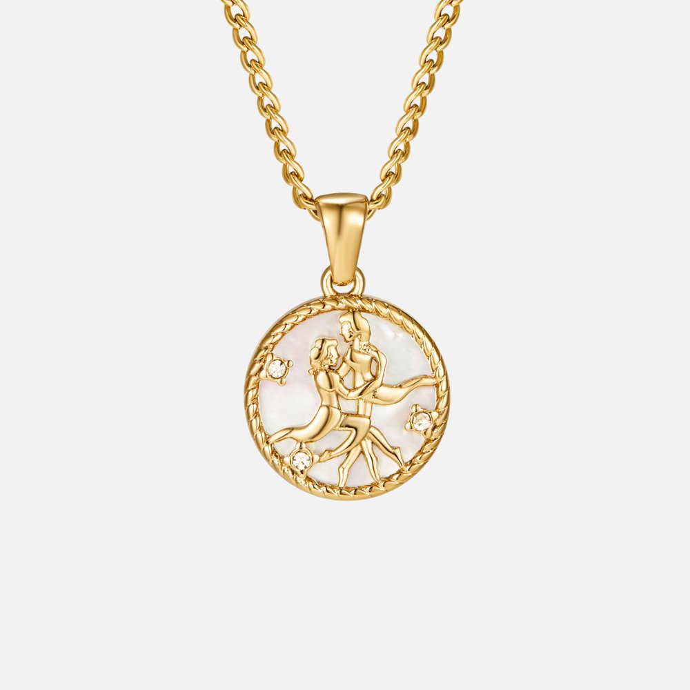 Collier so zodiakálnou mincou z bielej mušle
