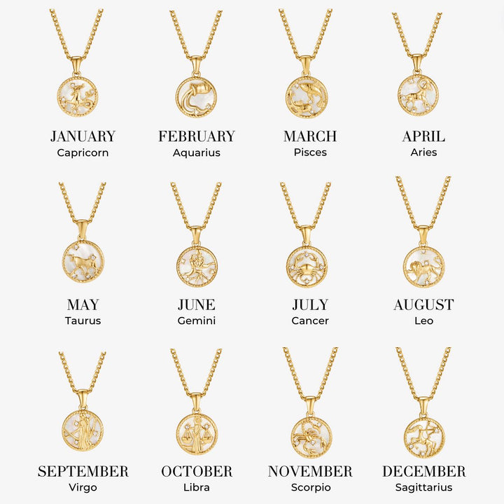 Collier so zodiakálnou mincou z bielej mušle