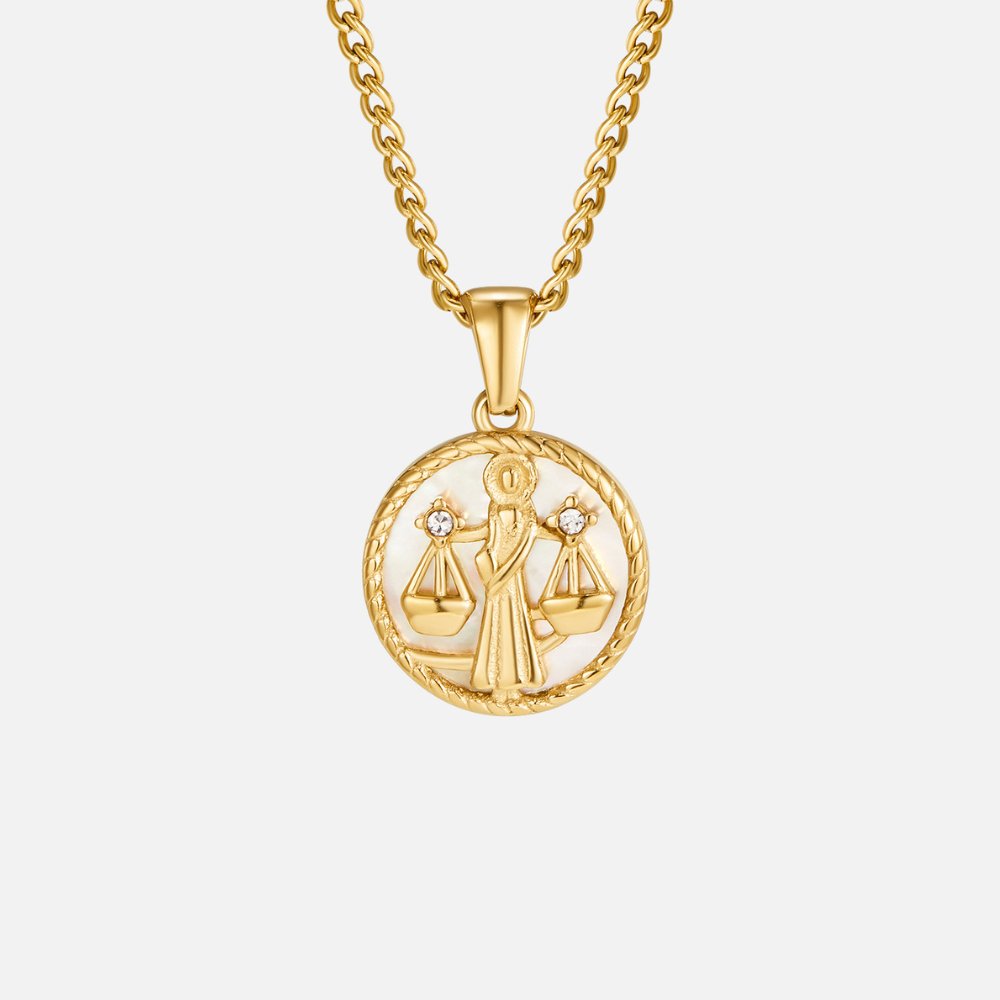 Collier so zodiakálnou mincou z bielej mušle