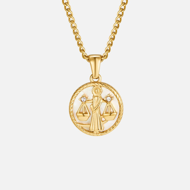 Collier so zodiakálnou mincou z bielej mušle