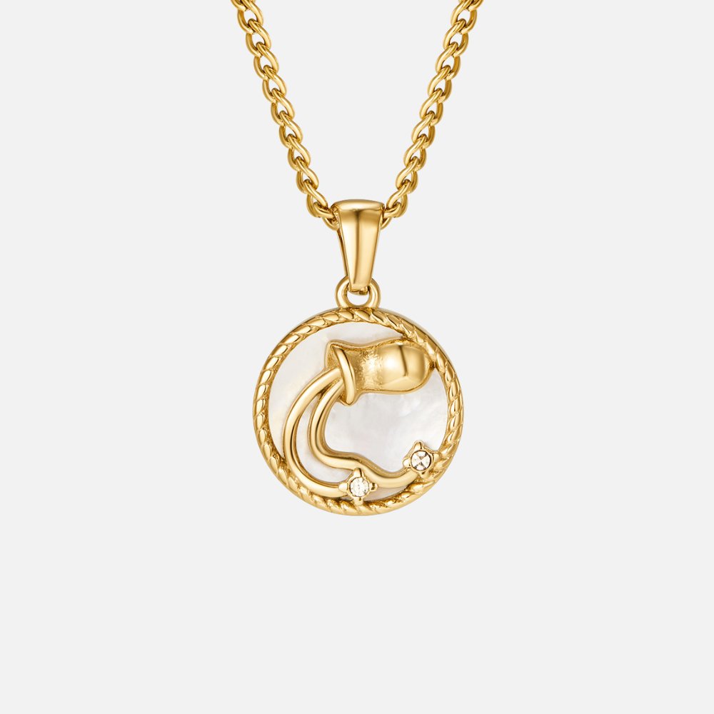 Collier so zodiakálnou mincou z bielej mušle