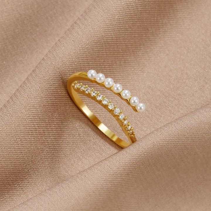 Bague enlacée perles et cristal