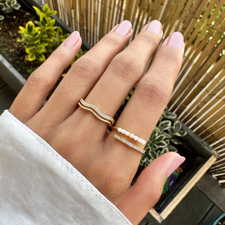 Bague enlacée perles et cristal