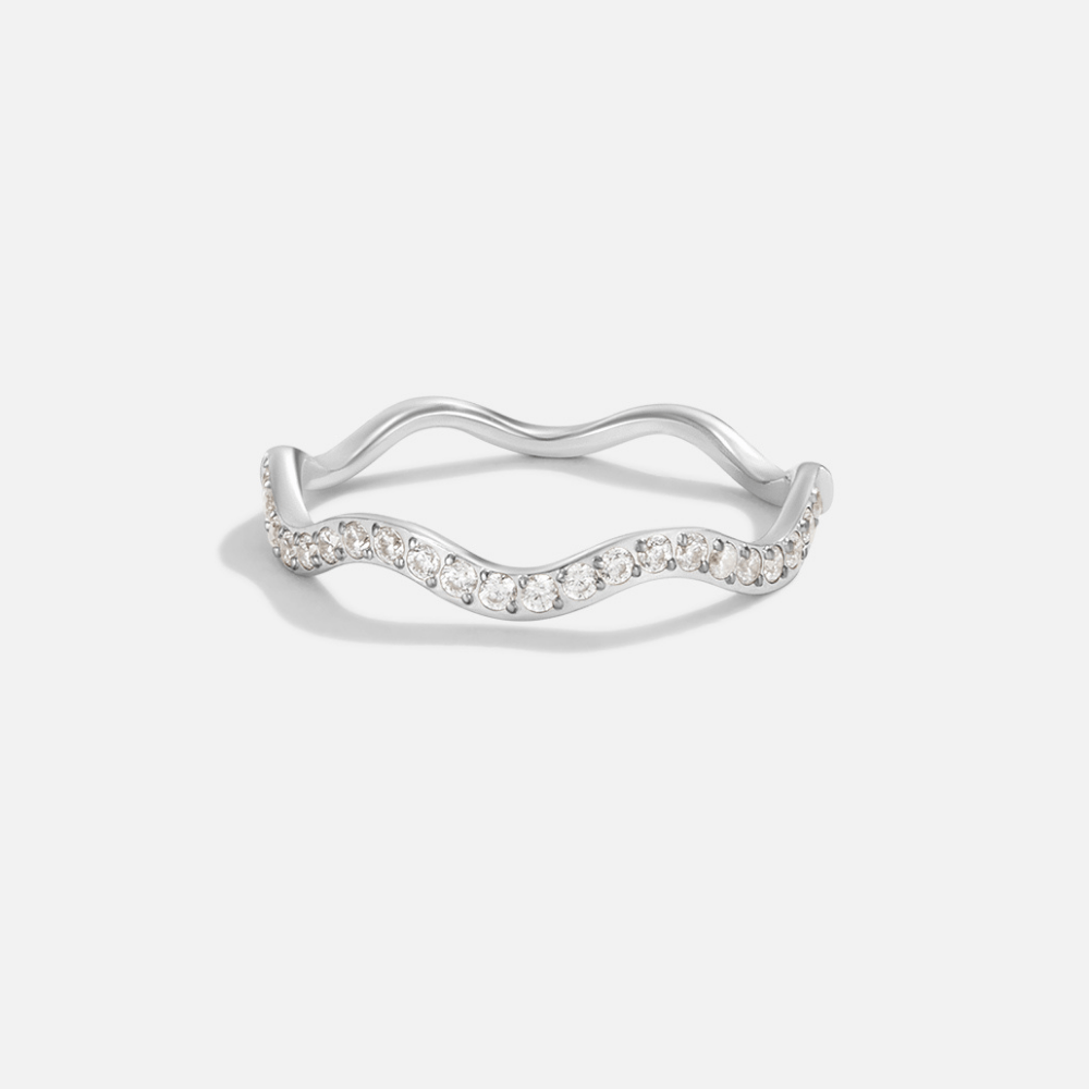 Bague Zenya cristal et argentée ondulée