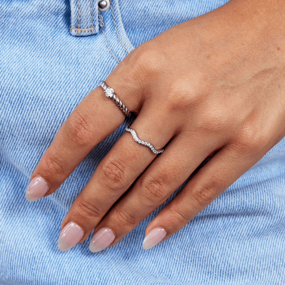 Bague Zenya cristal et argentée ondulée